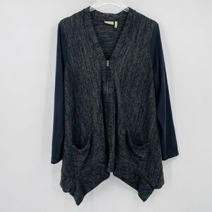 LOGO Lori Goldstein Size Medium Gray & Black Zip Up Cardigan w/ Faux Suede